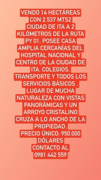Terreno en Venta en  Itá, Central