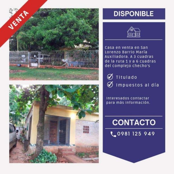 Casa en Venta en María auxiliadora San Lorenzo, Central